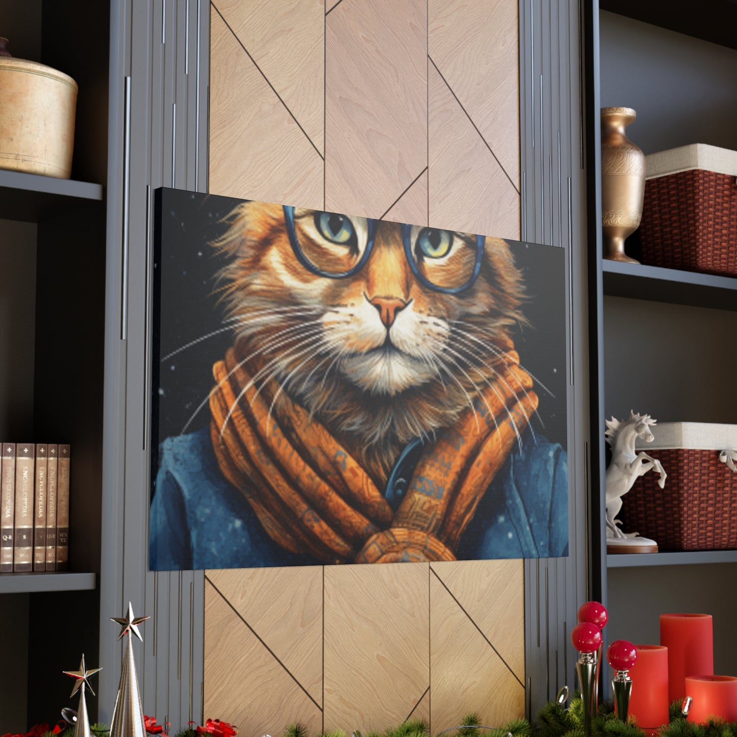 Fluffy Kitty In Glasses And Denim - Large Wall Art