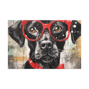 Black Dog, Red Glasses And Red Bow Tie - Large Wall Art