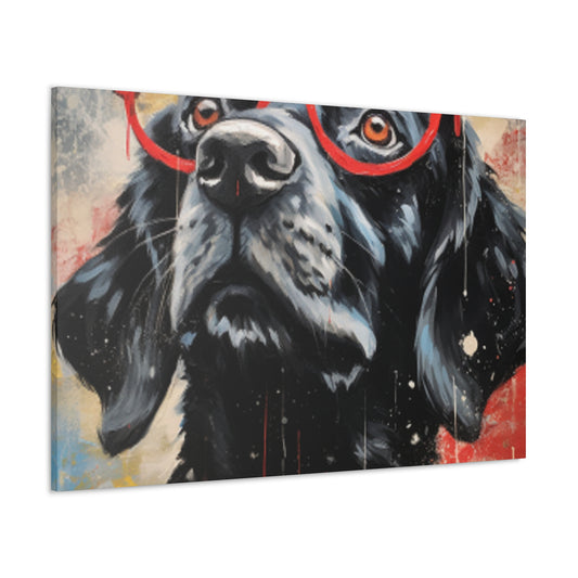 Black Doggy In Big Red Glasses- Large Wall Art