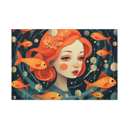 Lofi Style Pisces Surrounded By Fish  - Large Wall Art