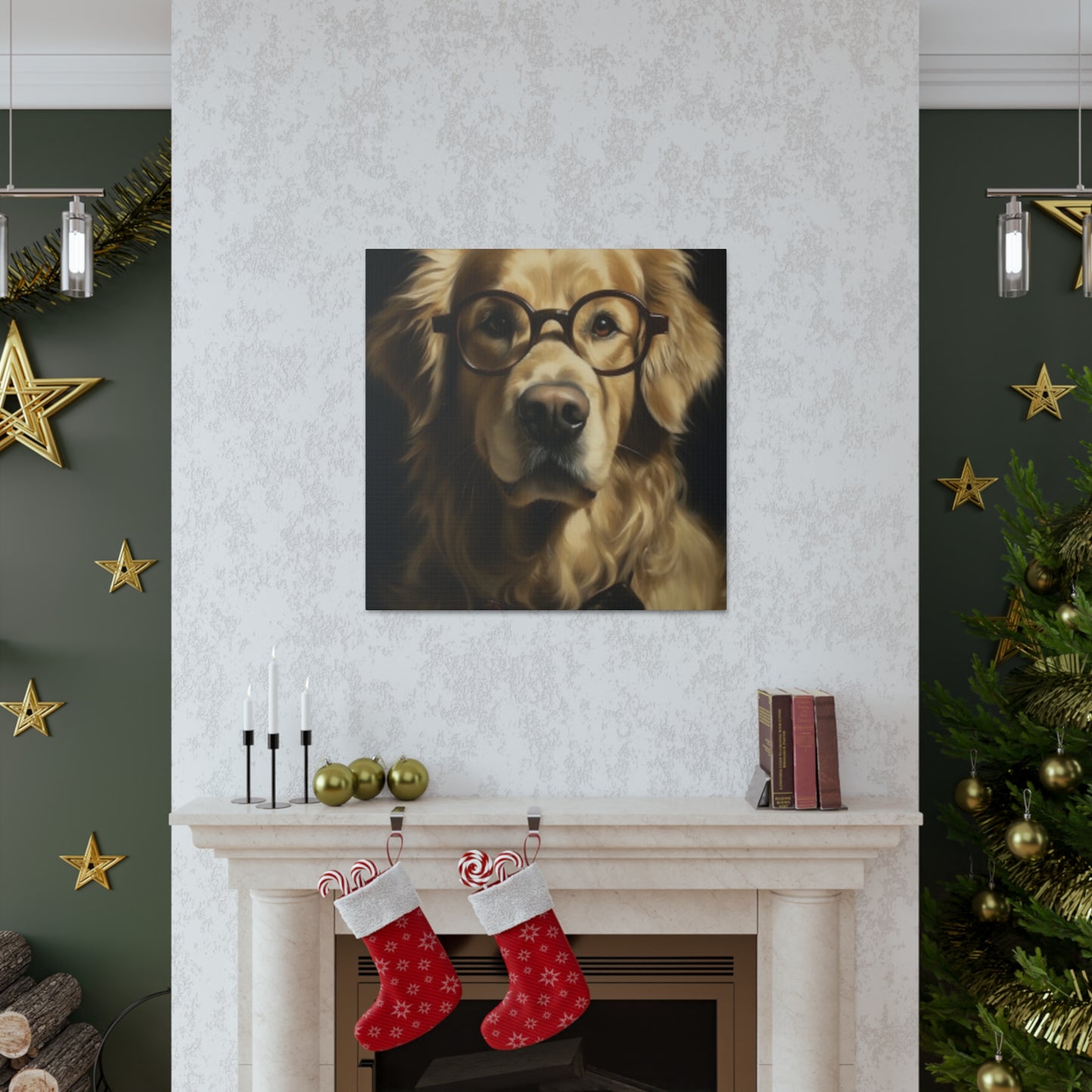 Educated Retriever With Glasses And Bow Tie- Large Wall Art