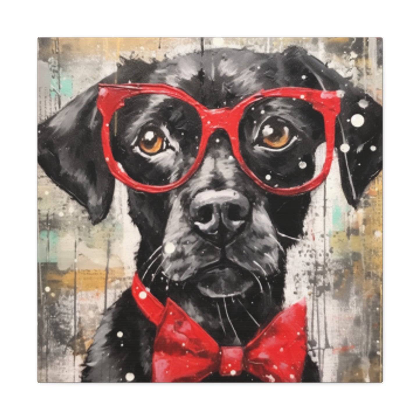 Black Dog, Red Glasses And Red Bow Tie - Large Wall Art