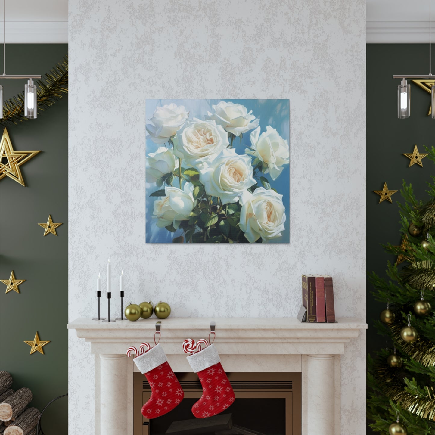 Pure White Roses In Bloom- Large Wall Art