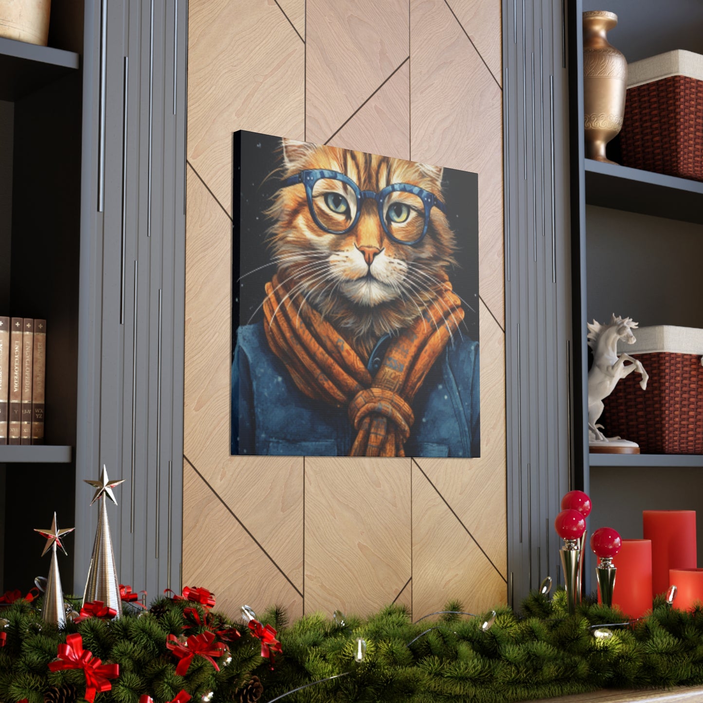 Fluffy Kitty In Glasses And Denim - Large Wall Art