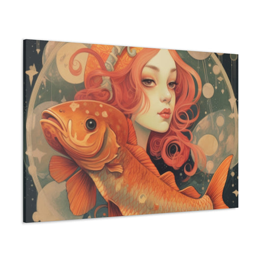 Sassy And Peaceful, Pisces Girl And Fish- Large Wall Art