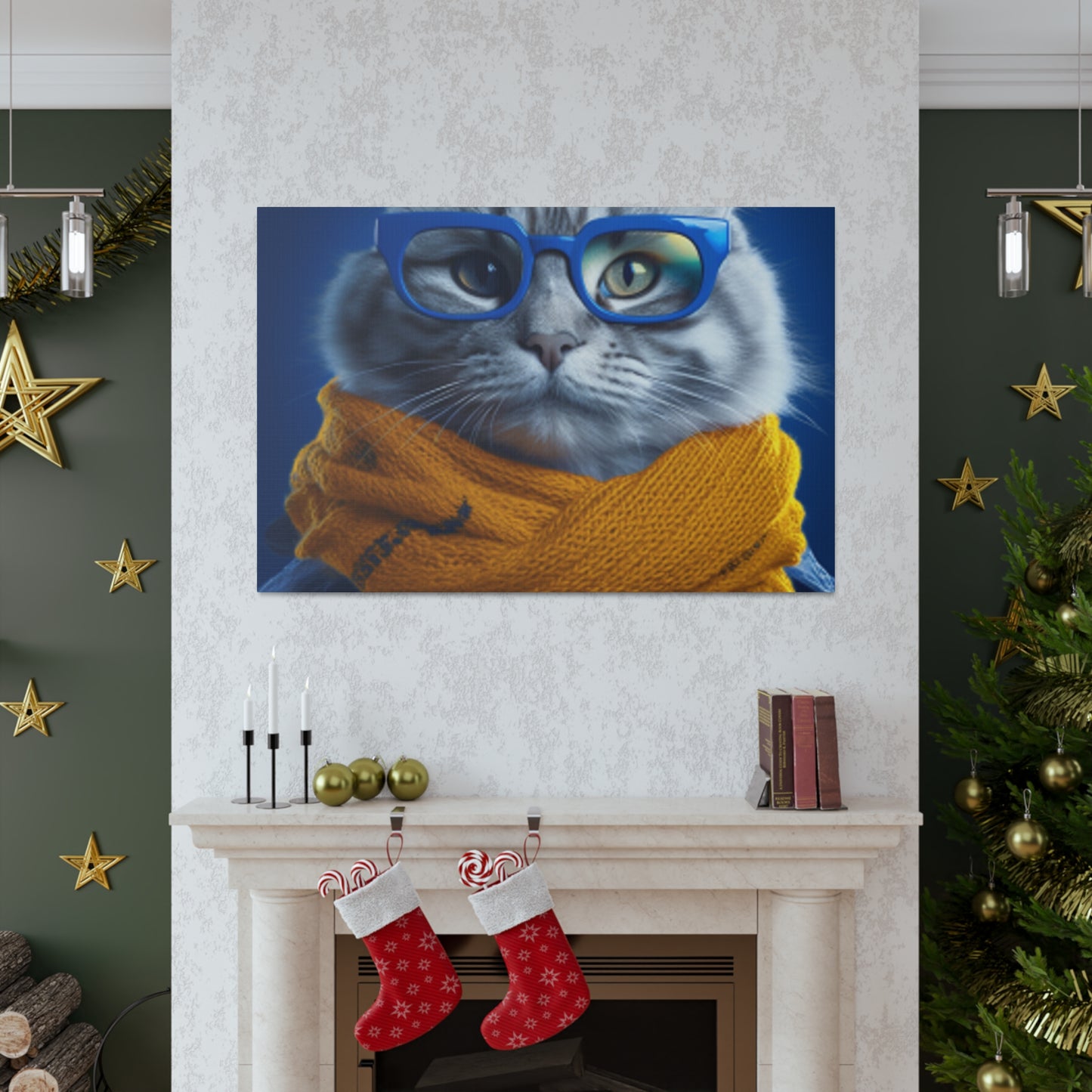 Why So Blue , Kitty Cat In Mustard Yellow Scarf - Large Wall Art