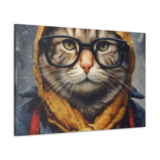 Bundled Up Tabby Cat With Glasses - Large Wall Art