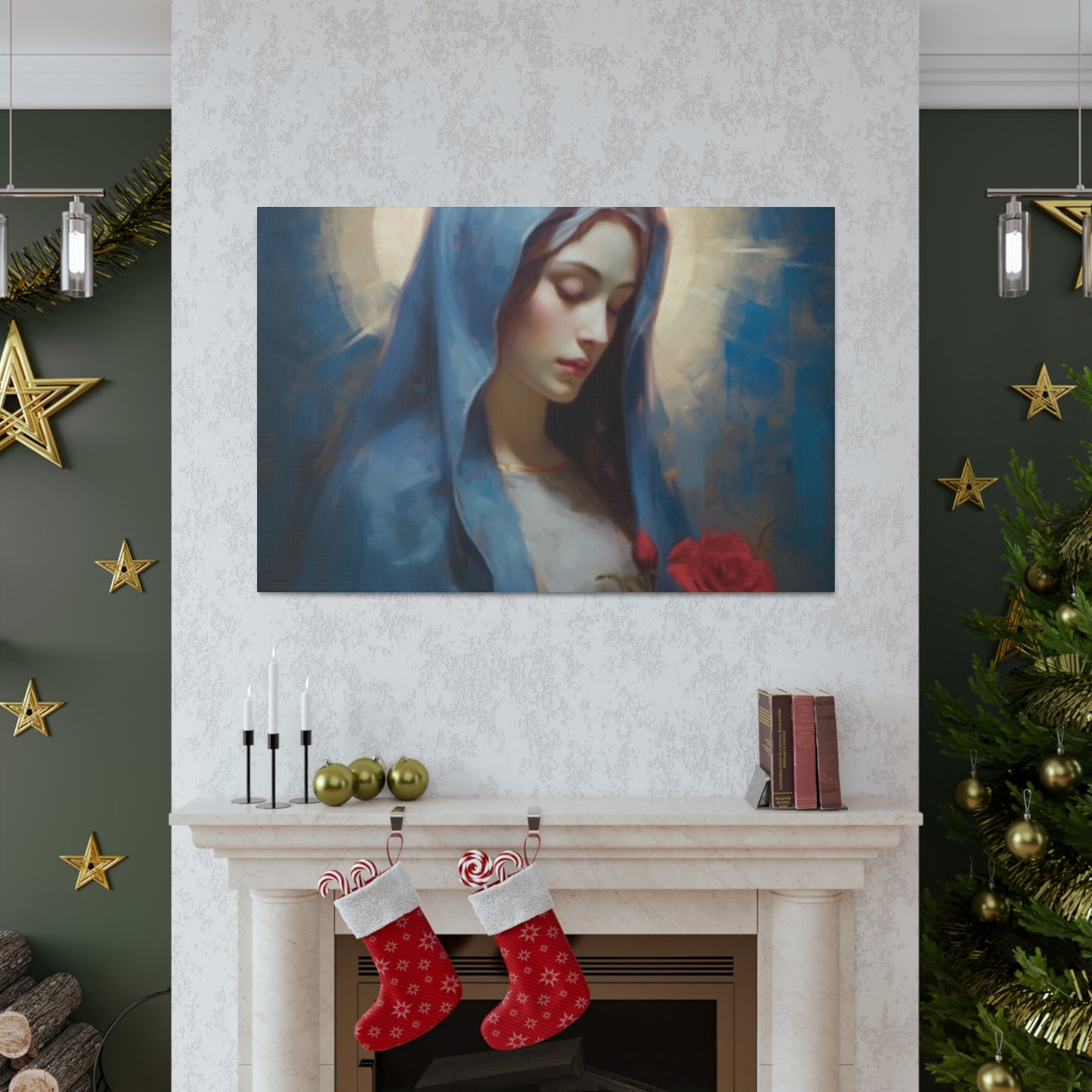 Praying Virgin Mary And Roses- Large Wall Art