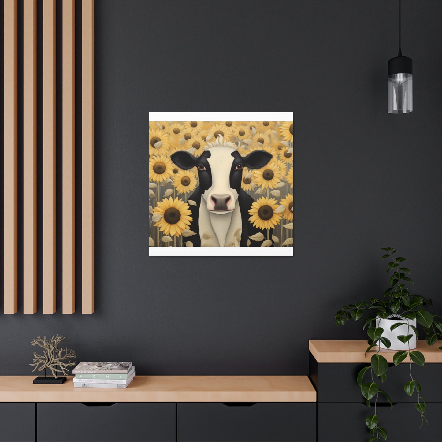 Pretty Cow Blending In With Sunflowers - Large Wall Art