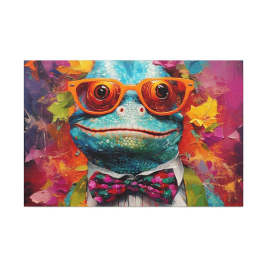 Lizard Art, Blue Lizard In Orange Glasses And A Smile - Large Wall Art