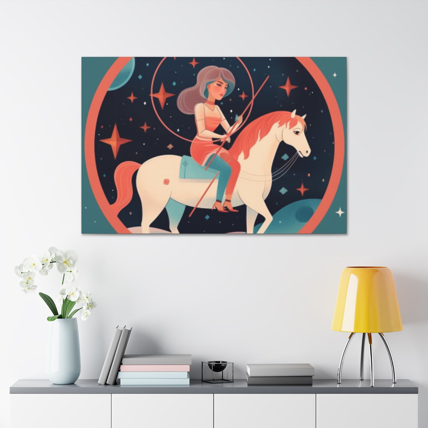 A Lofi Girl With Good Vibe Orbs On Her Horse - Large Wall Art