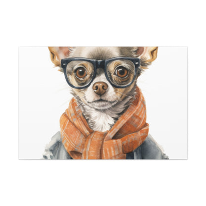 Chihuahua In Glasses And Orange Scarf  - Large Wall Art