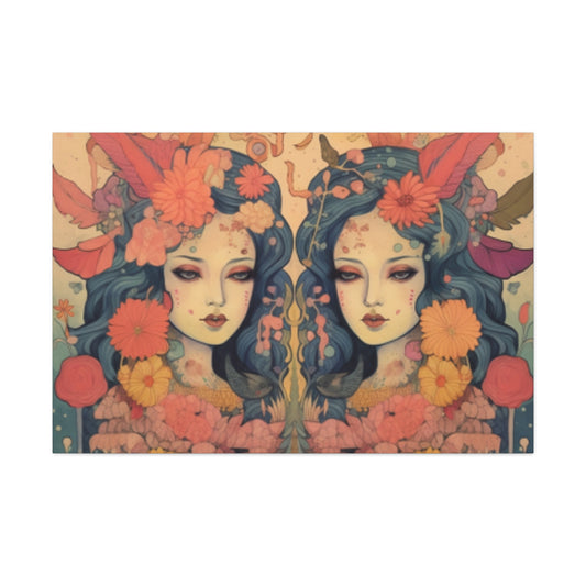 Lofi Astrology Serious Gemini Babes- Large Wall Art