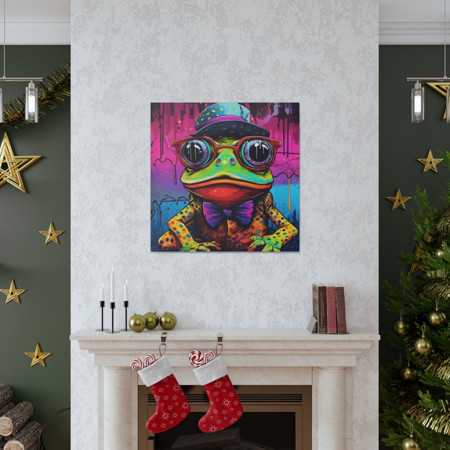 Funky Frog In Red Glasses Art- Large Wall Art