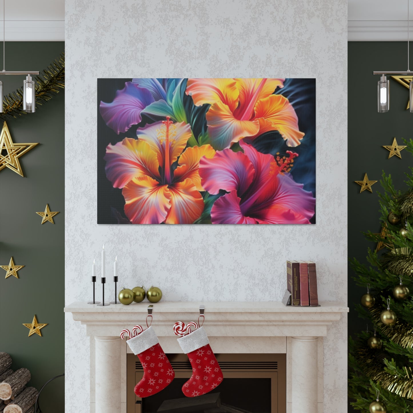 Pretty Colored Glowing Hibiscus  - Large Wall Art