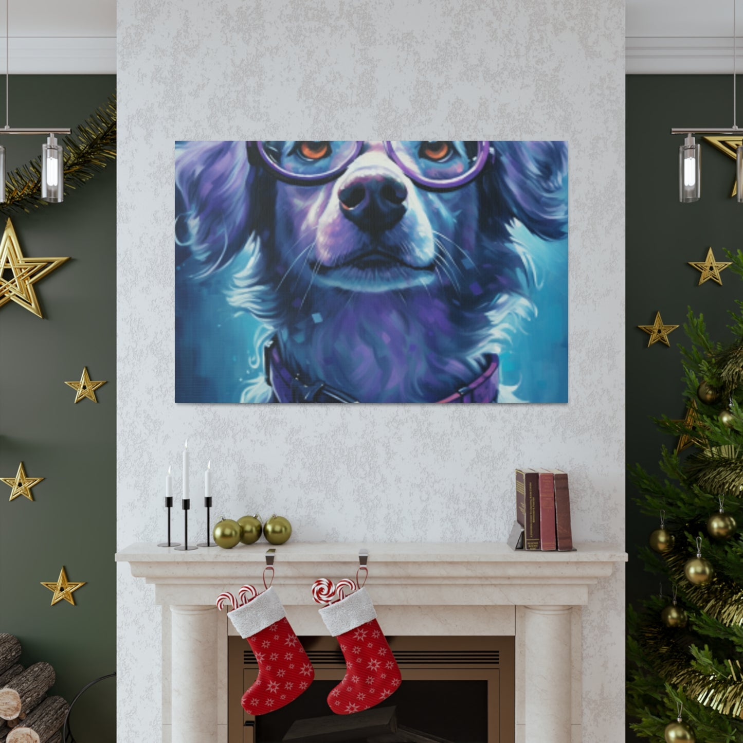 Daydreaming Dog In Purple Glasses - Large Wall Art