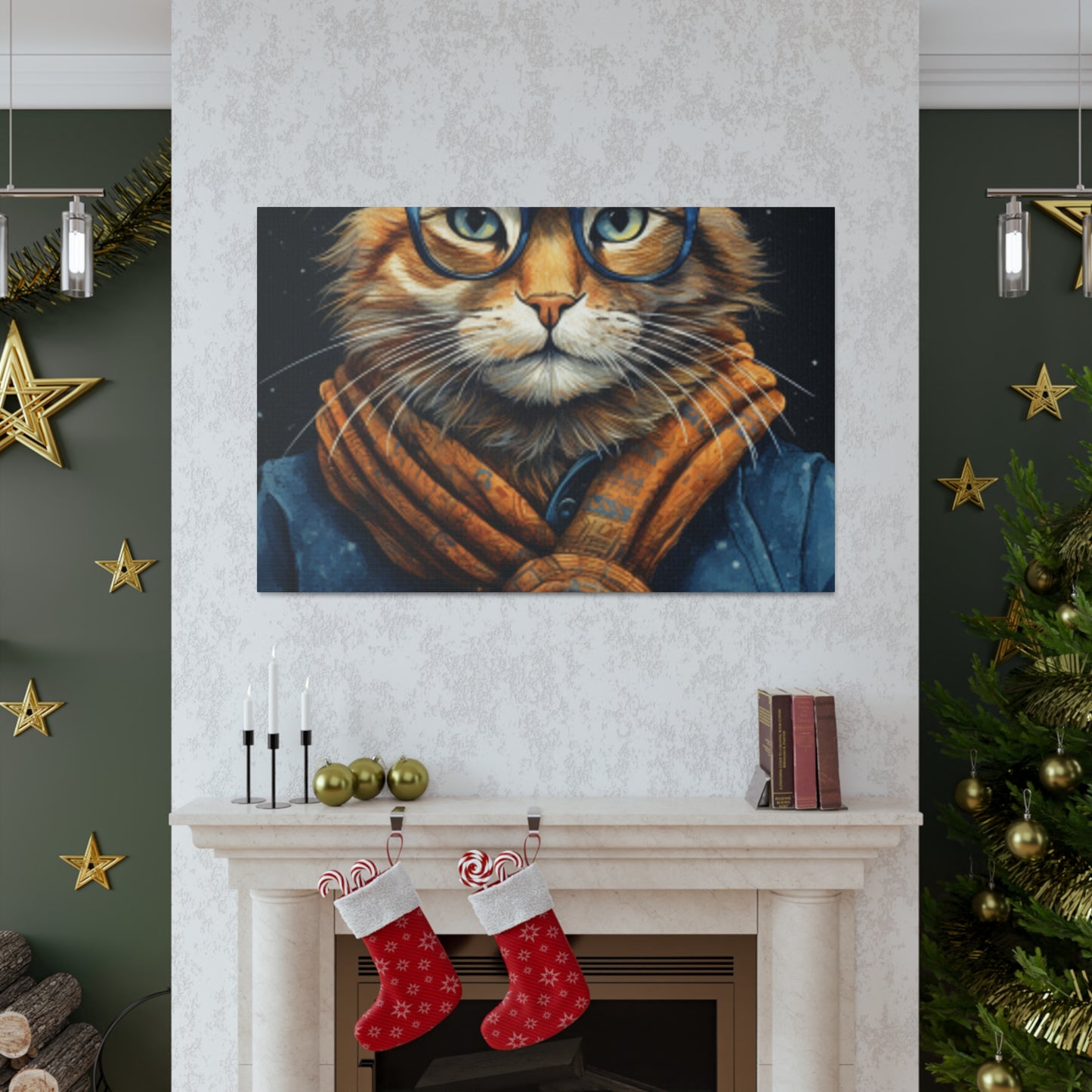 Fluffy Kitty In Glasses And Denim - Large Wall Art