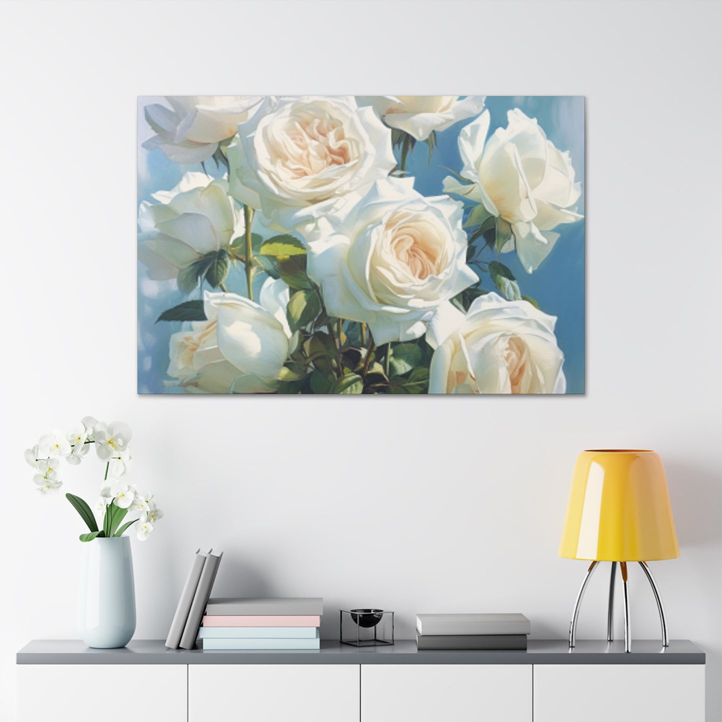 Pure White Roses In Bloom- Large Wall Art