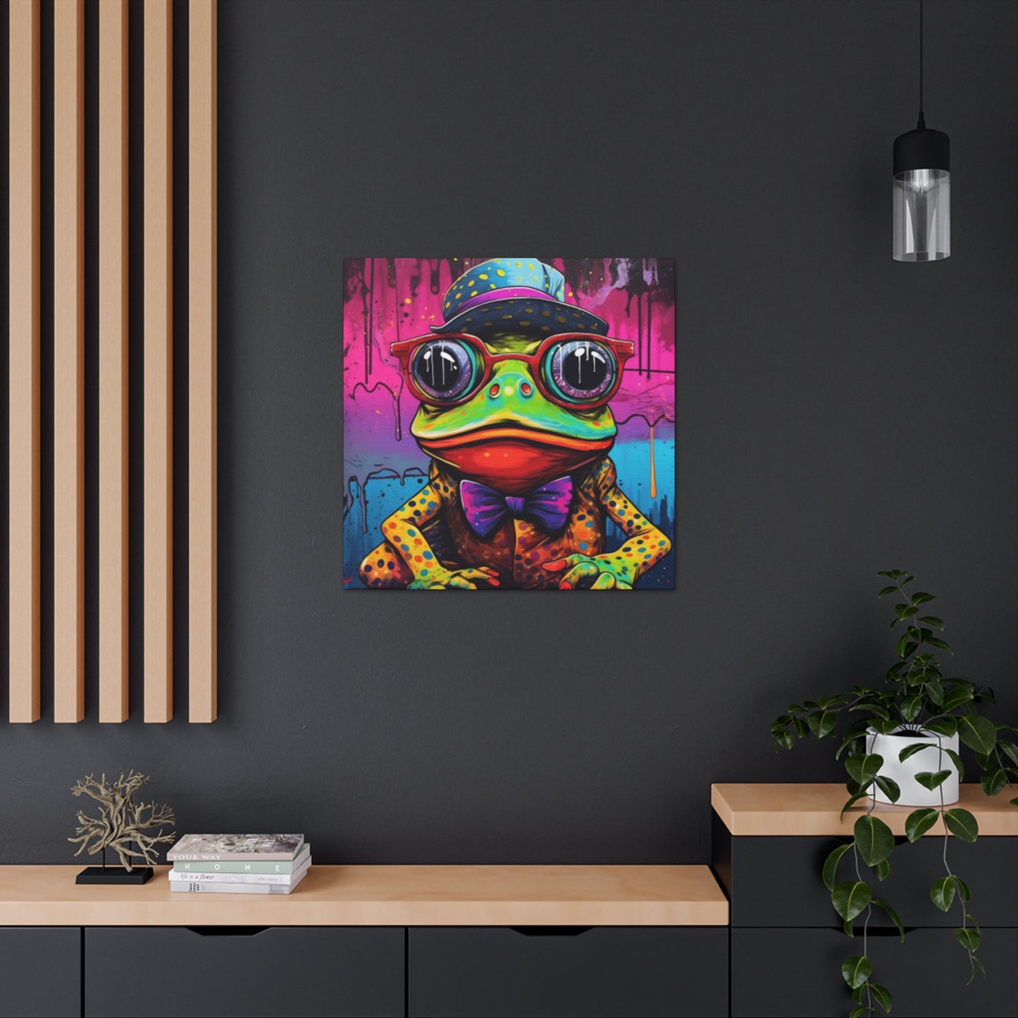 Funky Frog In Red Glasses Art- Large Wall Art