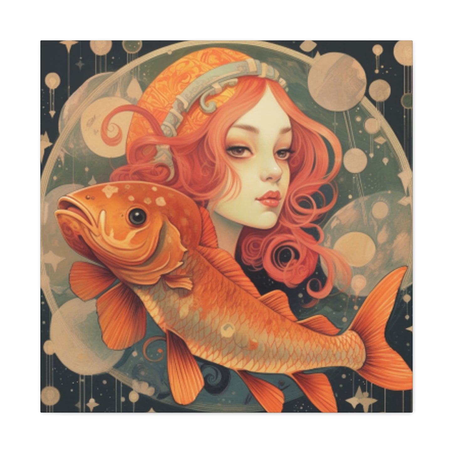 Sassy And Peaceful, Pisces Girl And Fish- Large Wall Art