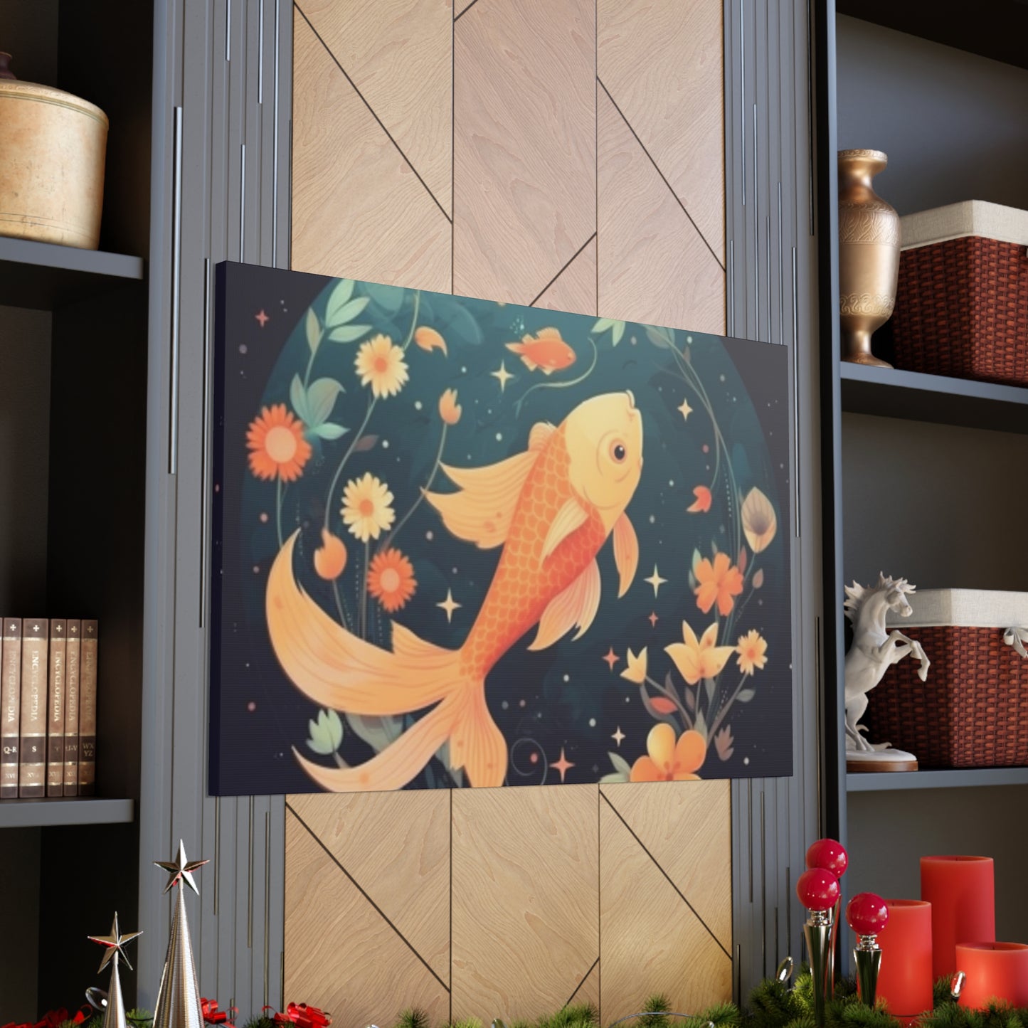 Lofi Style Pisces, Fish And Flowers - Large Wall Art