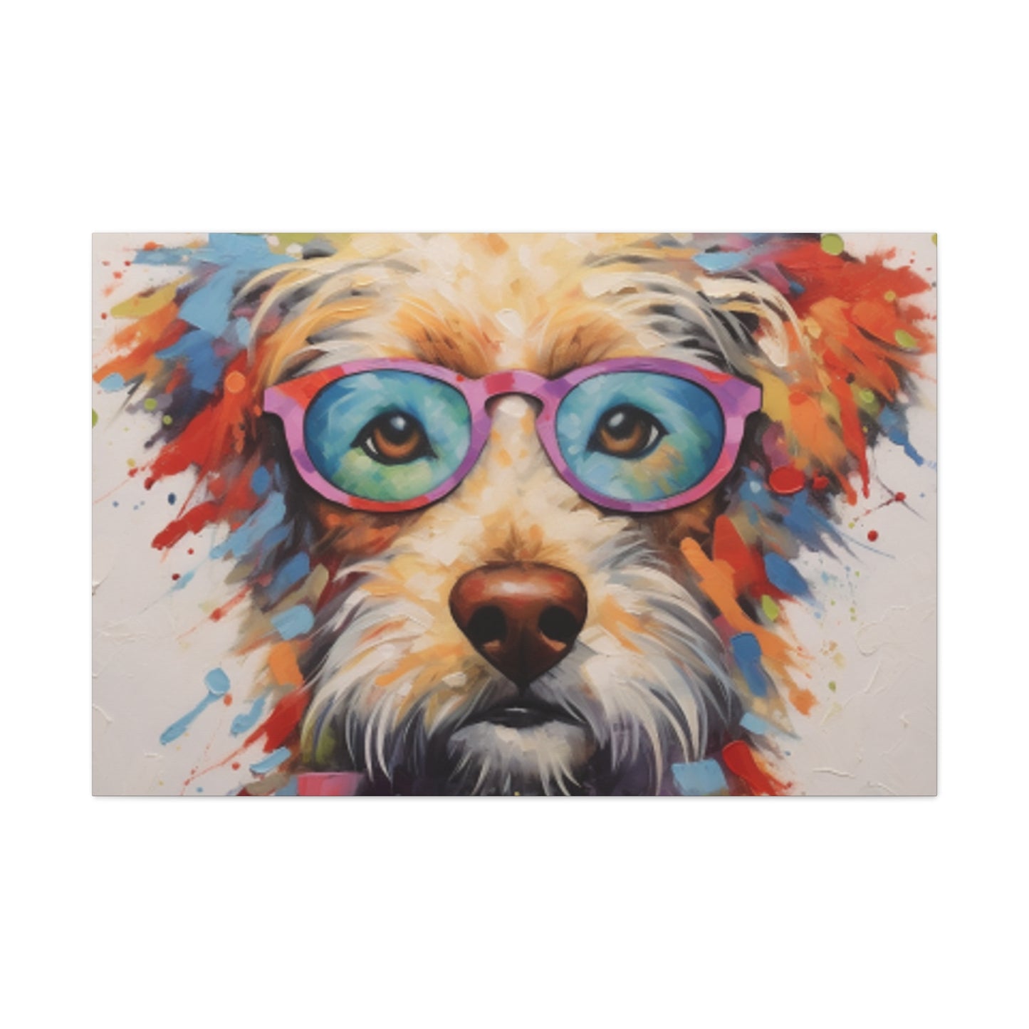 Smart Colorful Dog In Blue And Pink Glasses- Large Wall Art