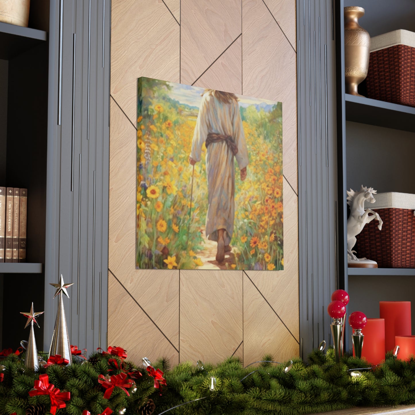 Walk With Jesus, A Dirt Path Through Yellow Flowers - Large Wall Art