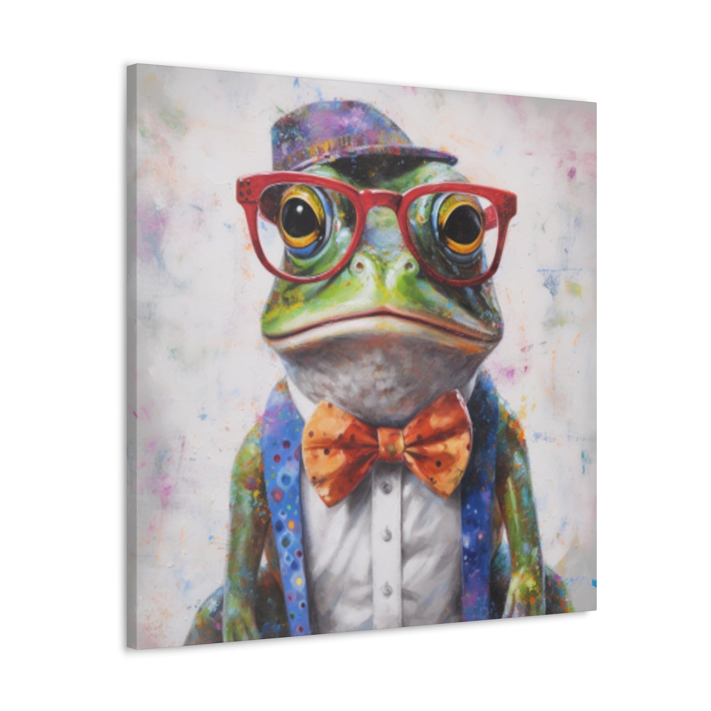 Green Frog In Red Glasses And Purple Hat - Large Wall Art