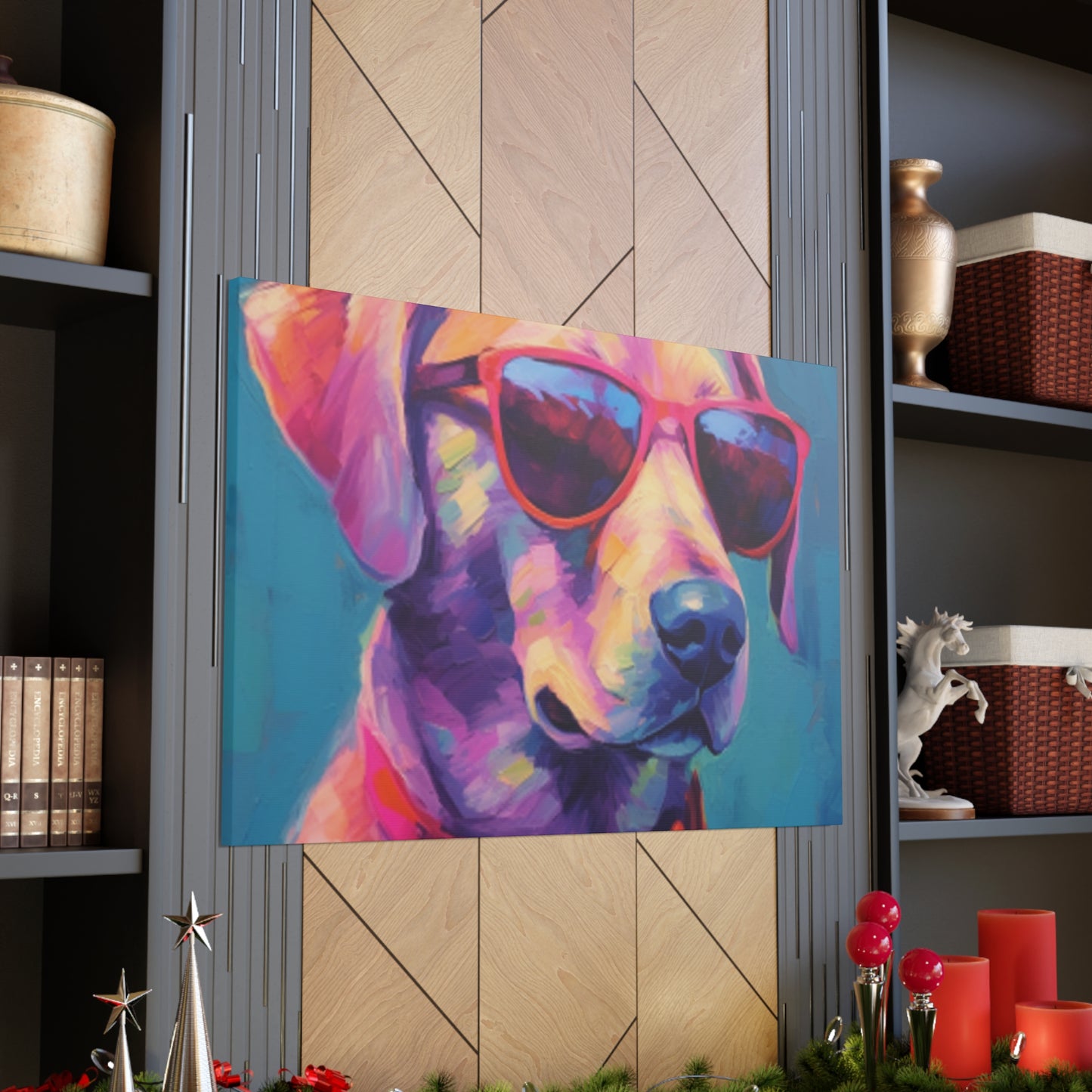 Cool Pup In Sunglasses, Blue Background - Large Wall Art