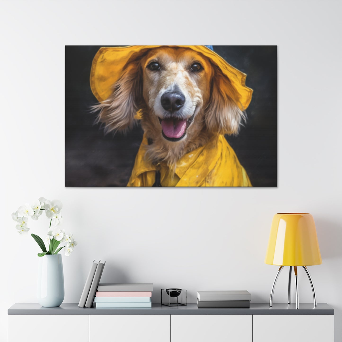 Dachshund Ready To Play In The Rain - Large Wall Art