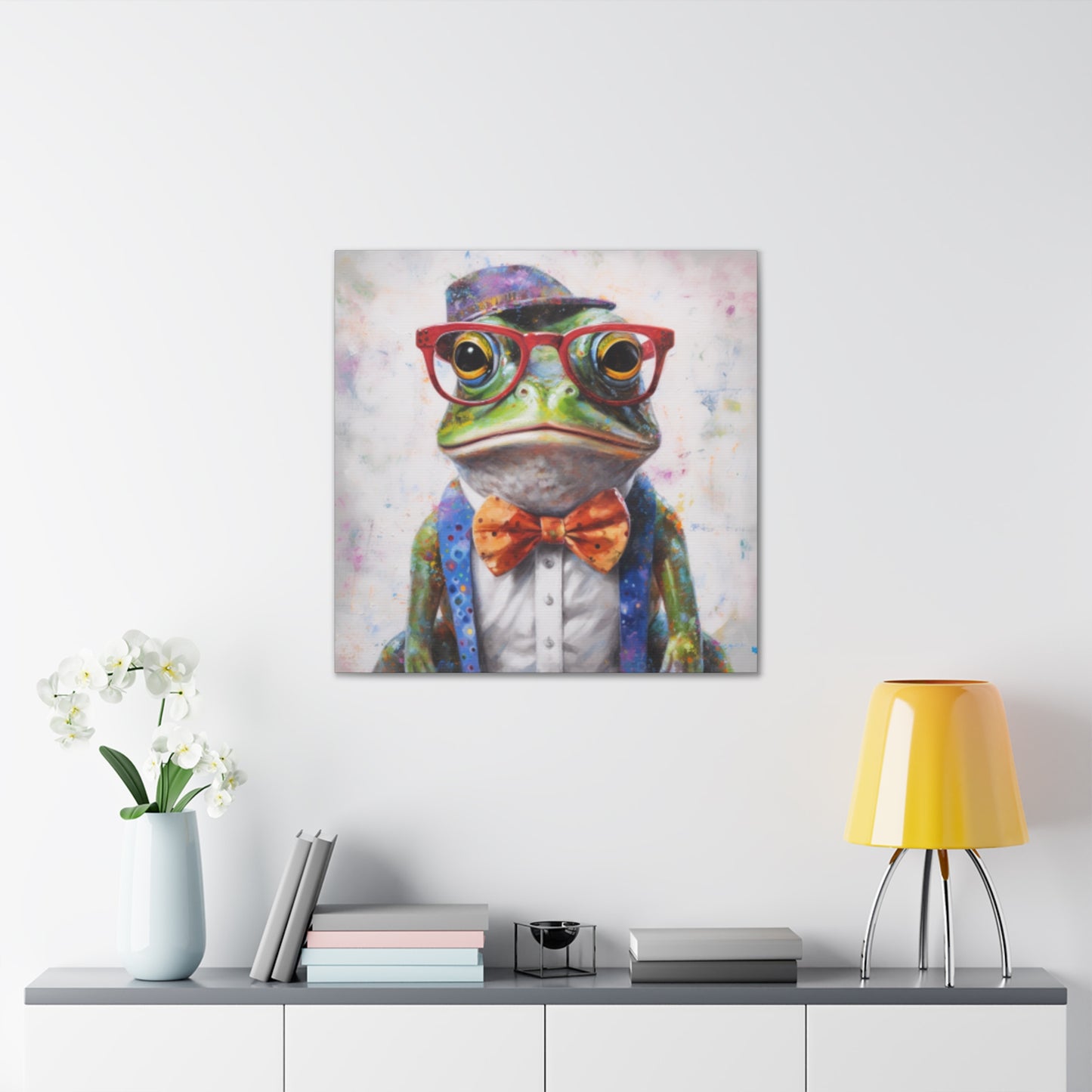 Green Frog In Red Glasses And Purple Hat - Large Wall Art