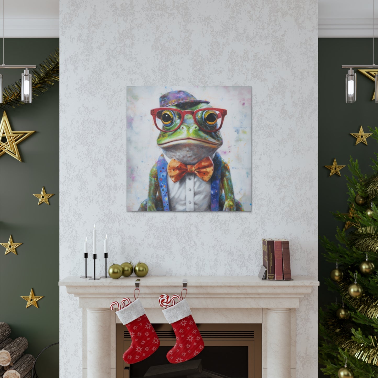 Green Frog In Red Glasses And Purple Hat - Large Wall Art