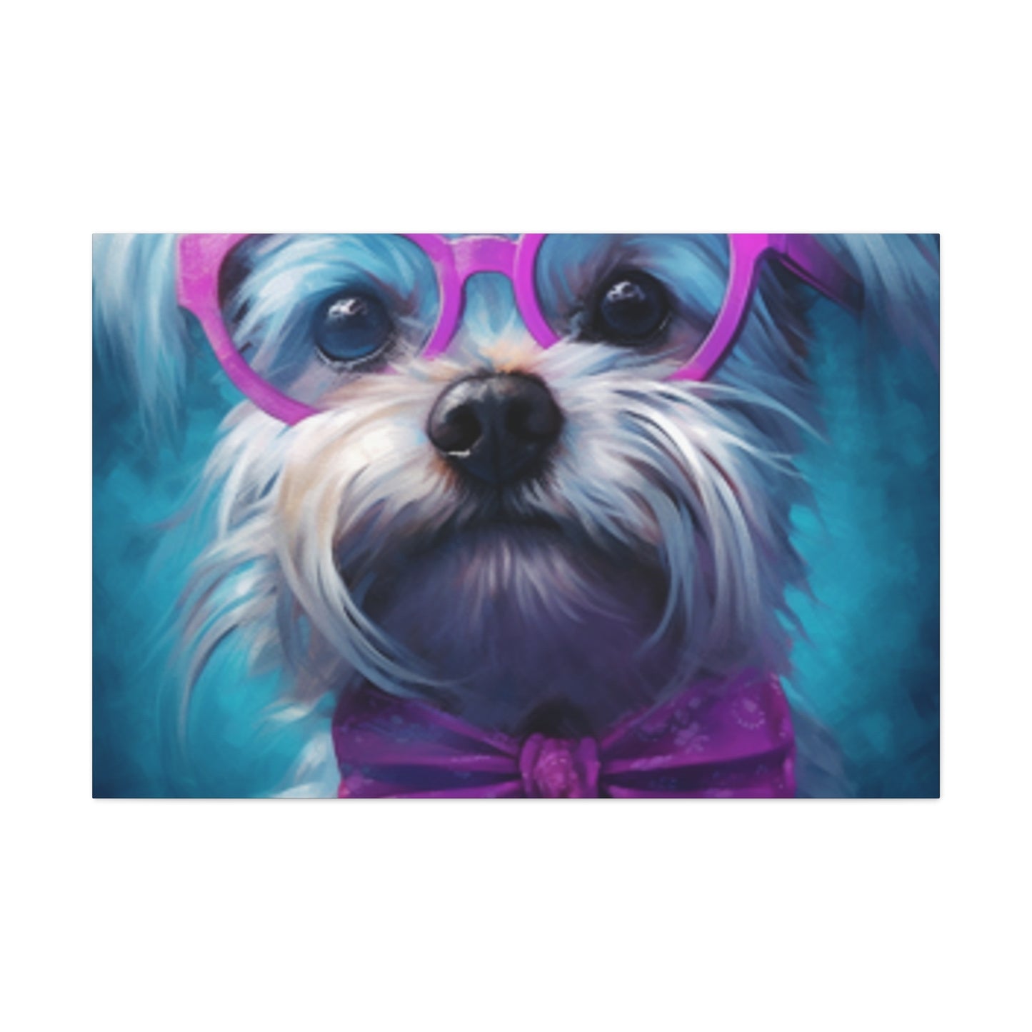 Cute Doggy In Pink Glasses, Bow Tie And Scrunchie - Large Wall Art