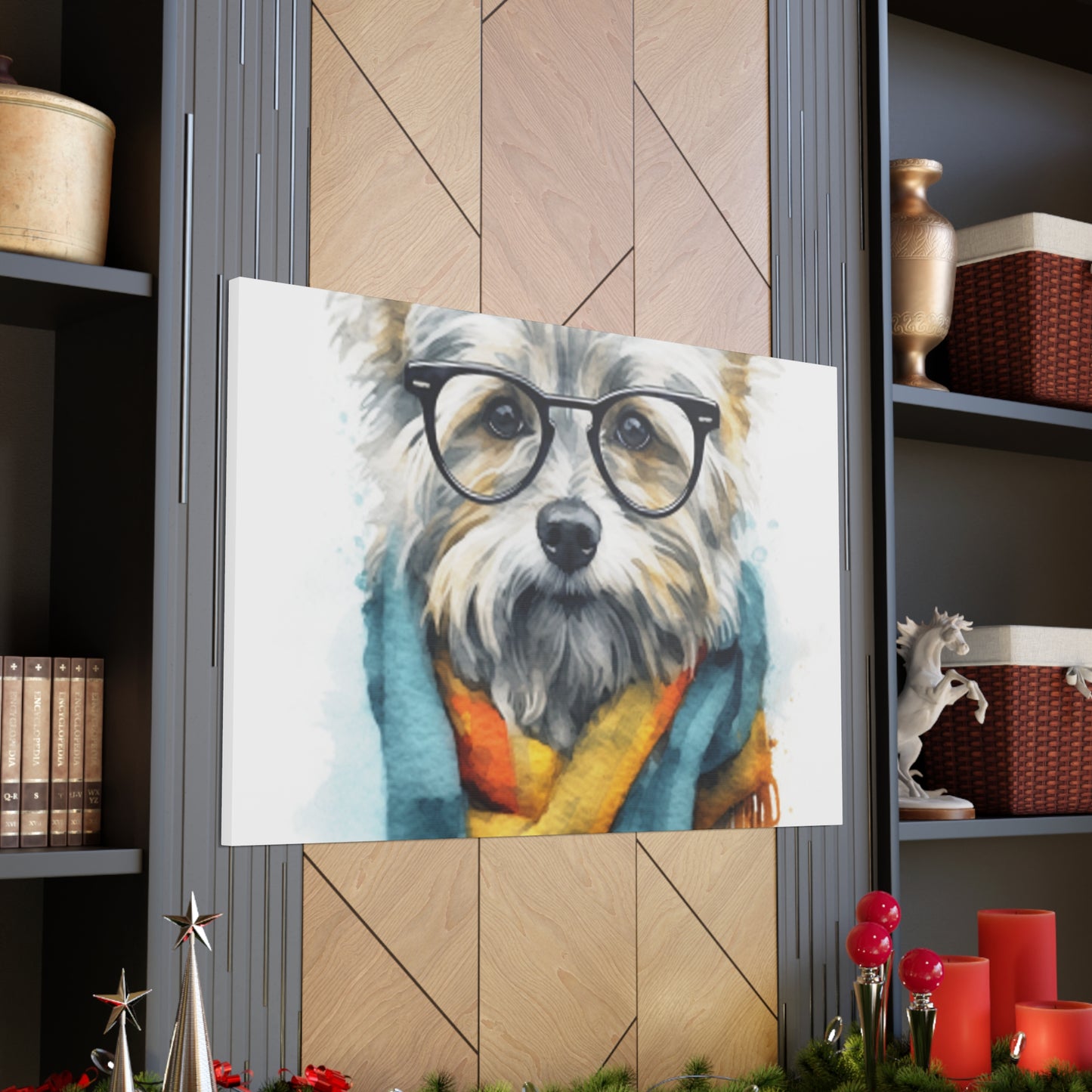 Smart Dog In Colorful Scarf - Large Wall Art