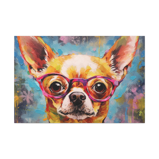 Happy Chihuahua In Purple Glasses - Large Wall Art