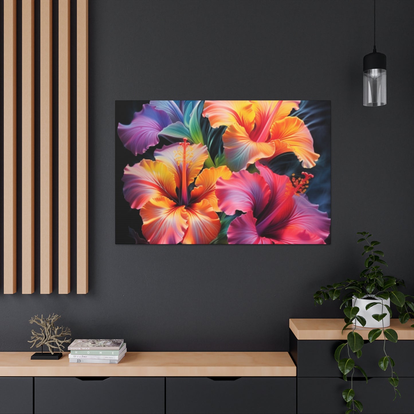 Pretty Colored Glowing Hibiscus  - Large Wall Art