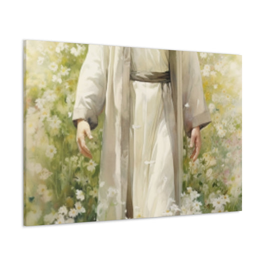 Jesus Surrounded By White Flowers And A Heavenly Glow- Large Wall Art