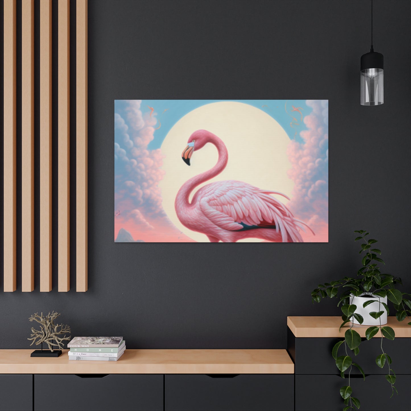 Peaceful, Pink Flamingo In Paradise - Large Wall Art