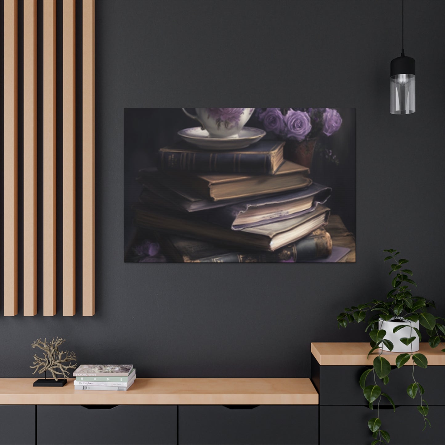 Purple Roses, Teapot And Books - Large Wall Art
