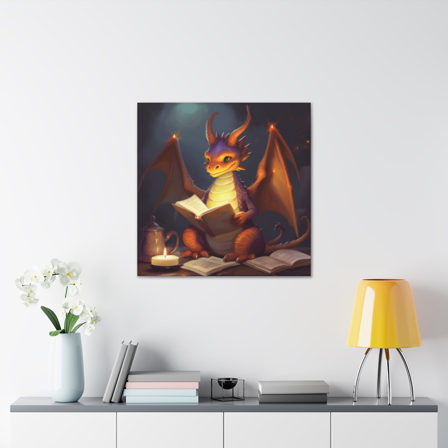 Dragon Reading About Dragon Things - Large Wall Art