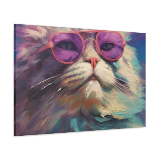 Pastel Furball Cat In Purple Glasses- Large Wall Art