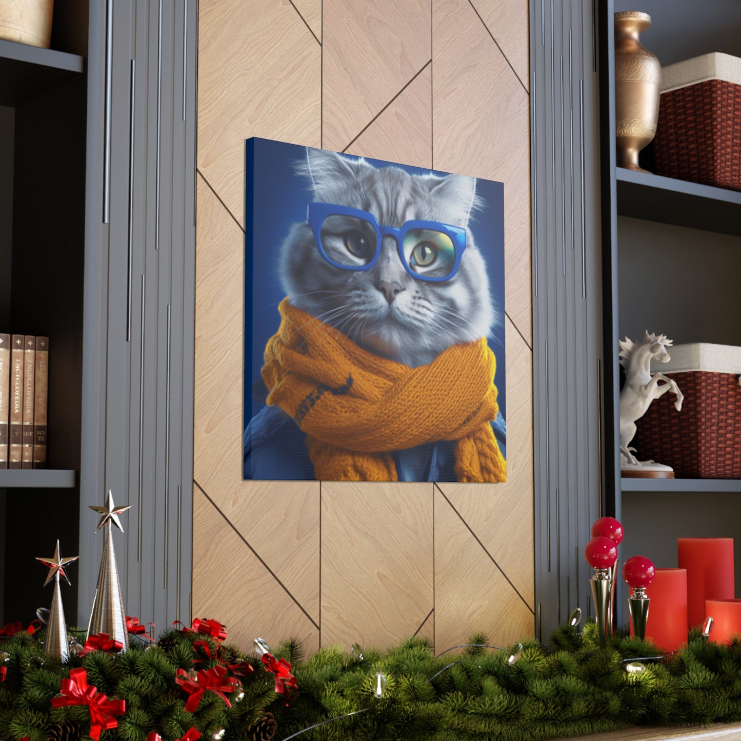 Why So Blue , Kitty Cat In Mustard Yellow Scarf - Large Wall Art