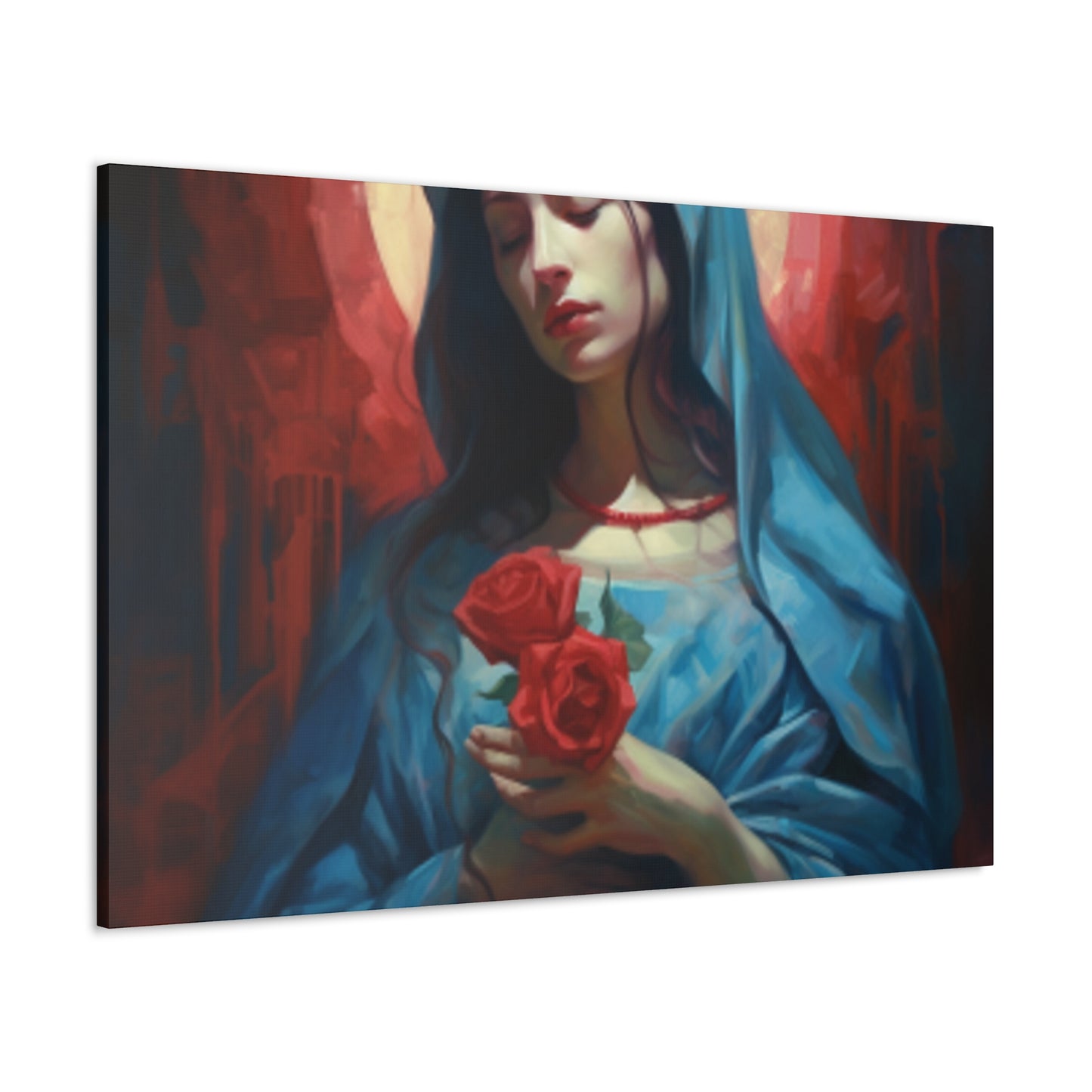 The Virgin Mary With Roses And Golden Glow- Large Wall Art