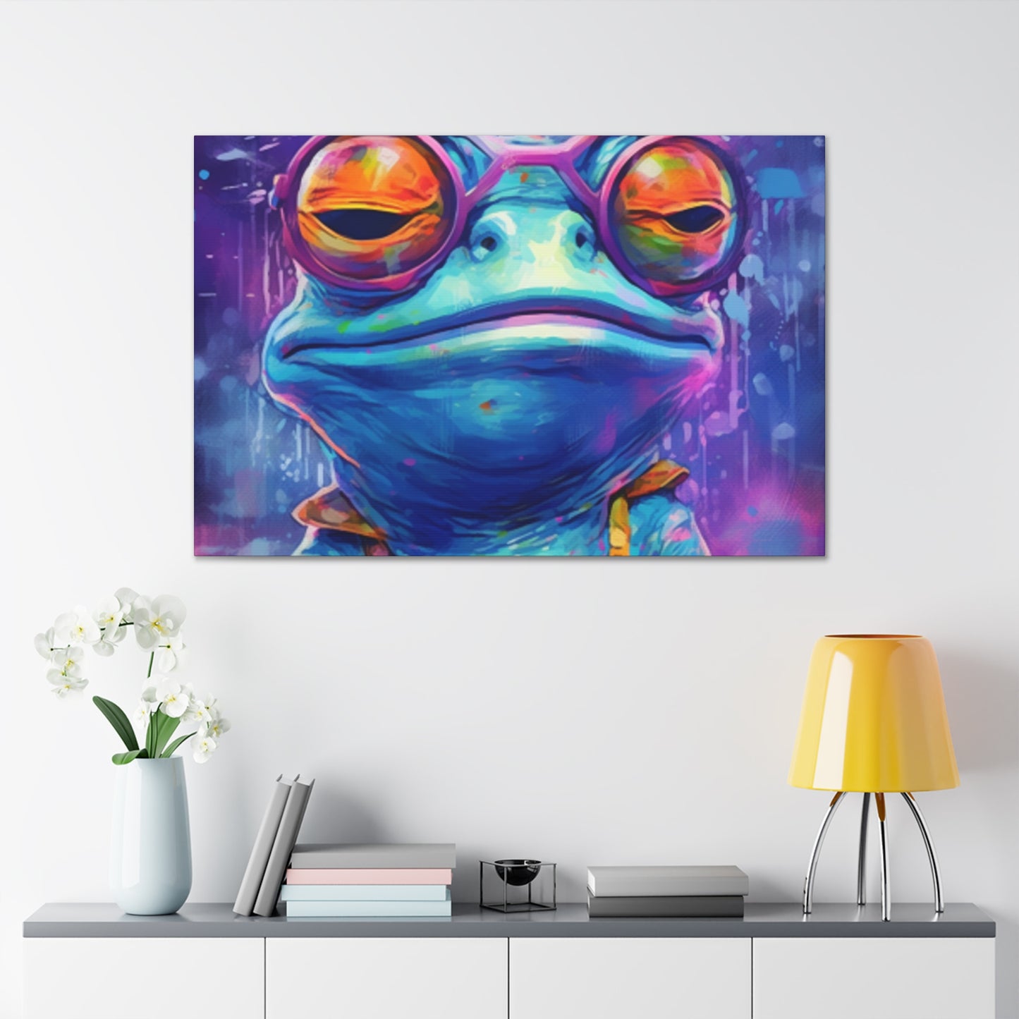 Totally Groovy Blue Frog In Glasses - Large Wall Art