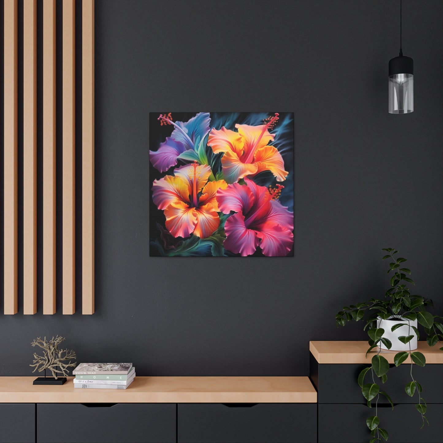 Pretty Colored Glowing Hibiscus  - Large Wall Art