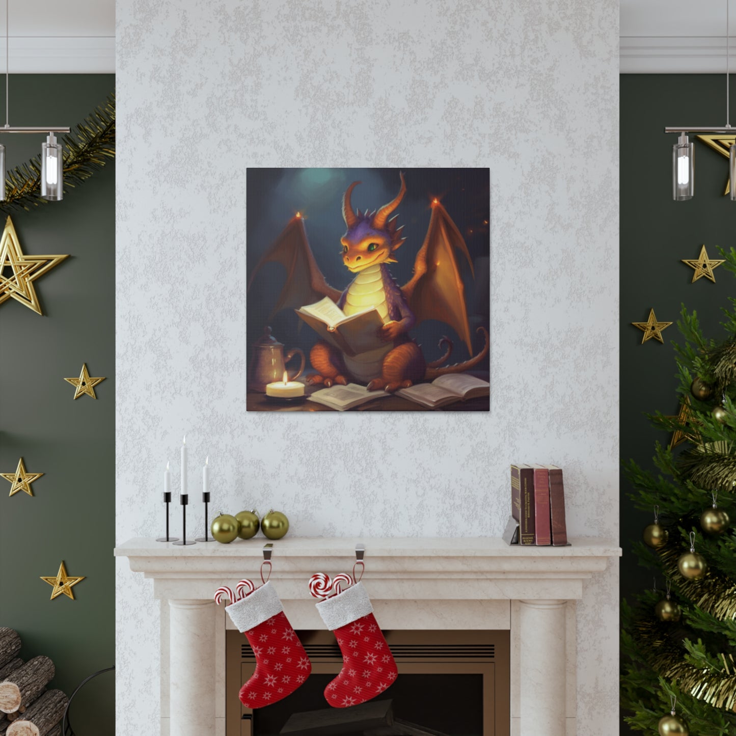 Dragon Reading About Dragon Things - Large Wall Art