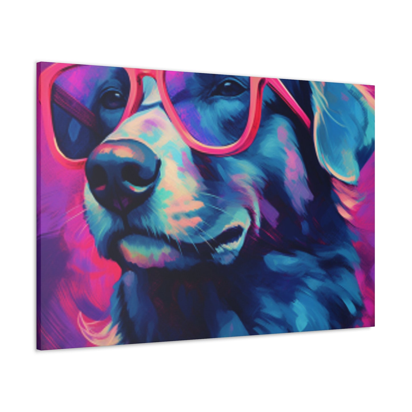 Blue And Purple Dog With Purple Background In Pink Glasses- Large Wall Art