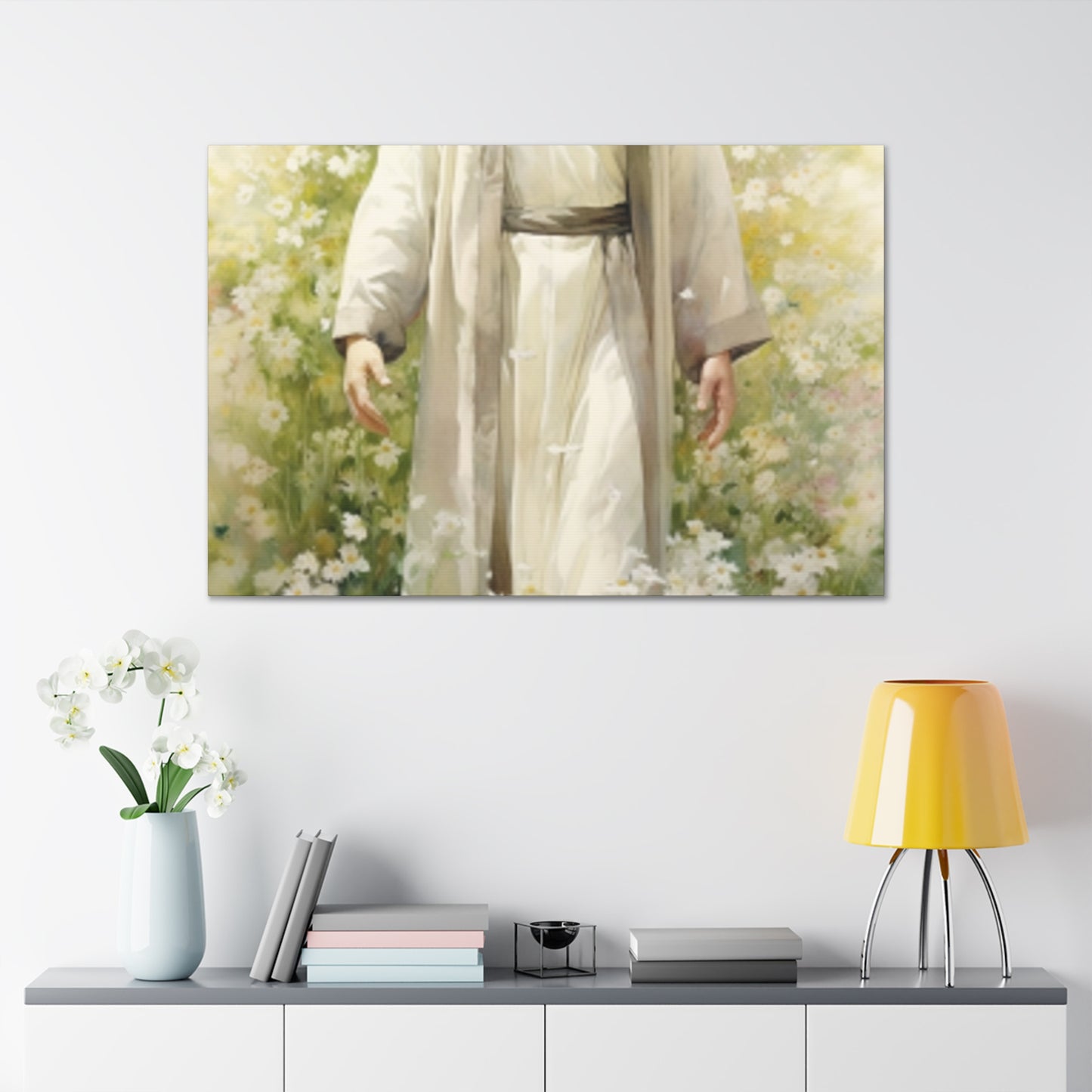 Jesus Surrounded By White Flowers And A Heavenly Glow- Large Wall Art