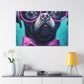 Huge Purple Glasses And Bow Tie On A Black Dog- Large Wall Art