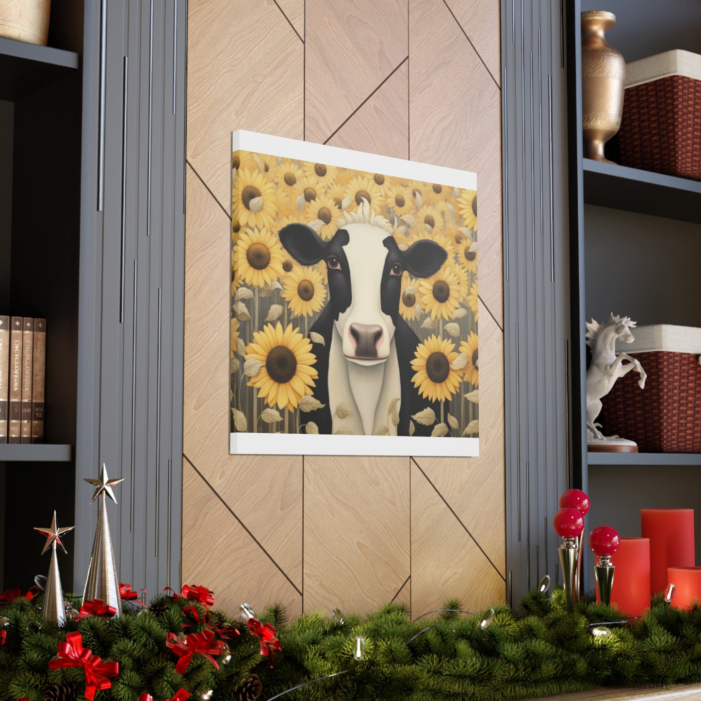 Pretty Cow Blending In With Sunflowers - Large Wall Art